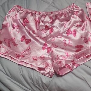 Chic Pink Bow Satin Pajama Shorts